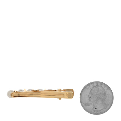 Louis Vuitton Metal Minigram Pearl Barrette Gold 2 of 3