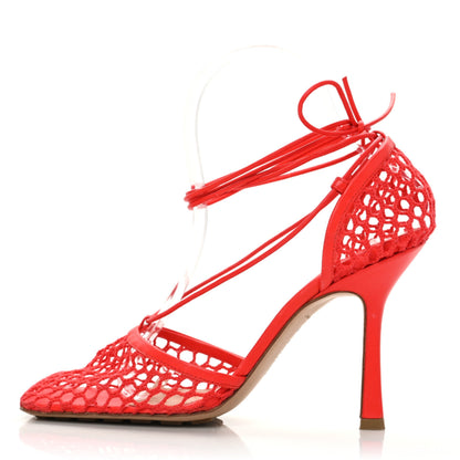Bottega Veneta Mesh Nappa Stretch Ankle Tie Sandals 38 Tomato 1 of 7