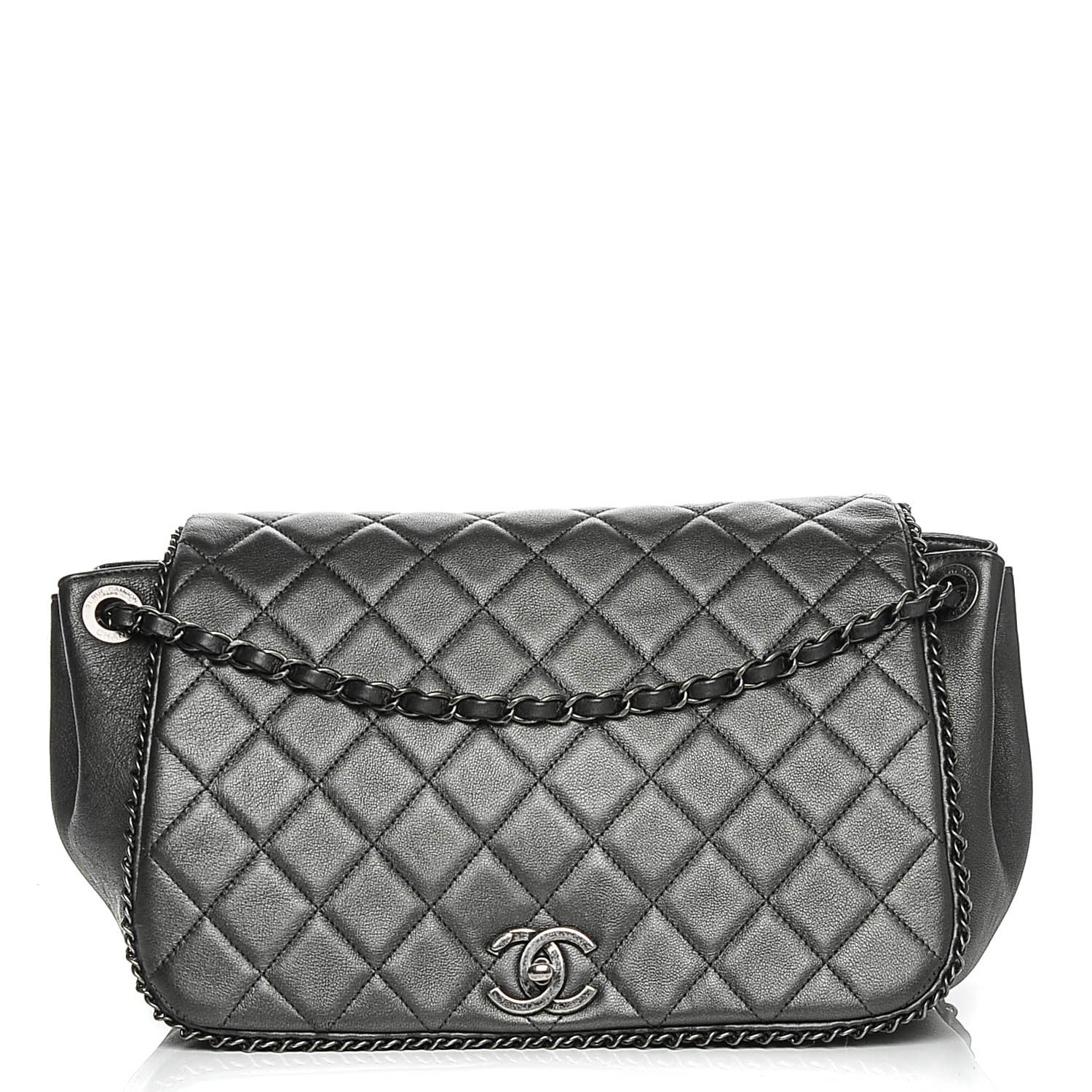 Chanel Metallic Calfskin Quilted Large CC Enchained Accordion Flap Grey 1 of 16