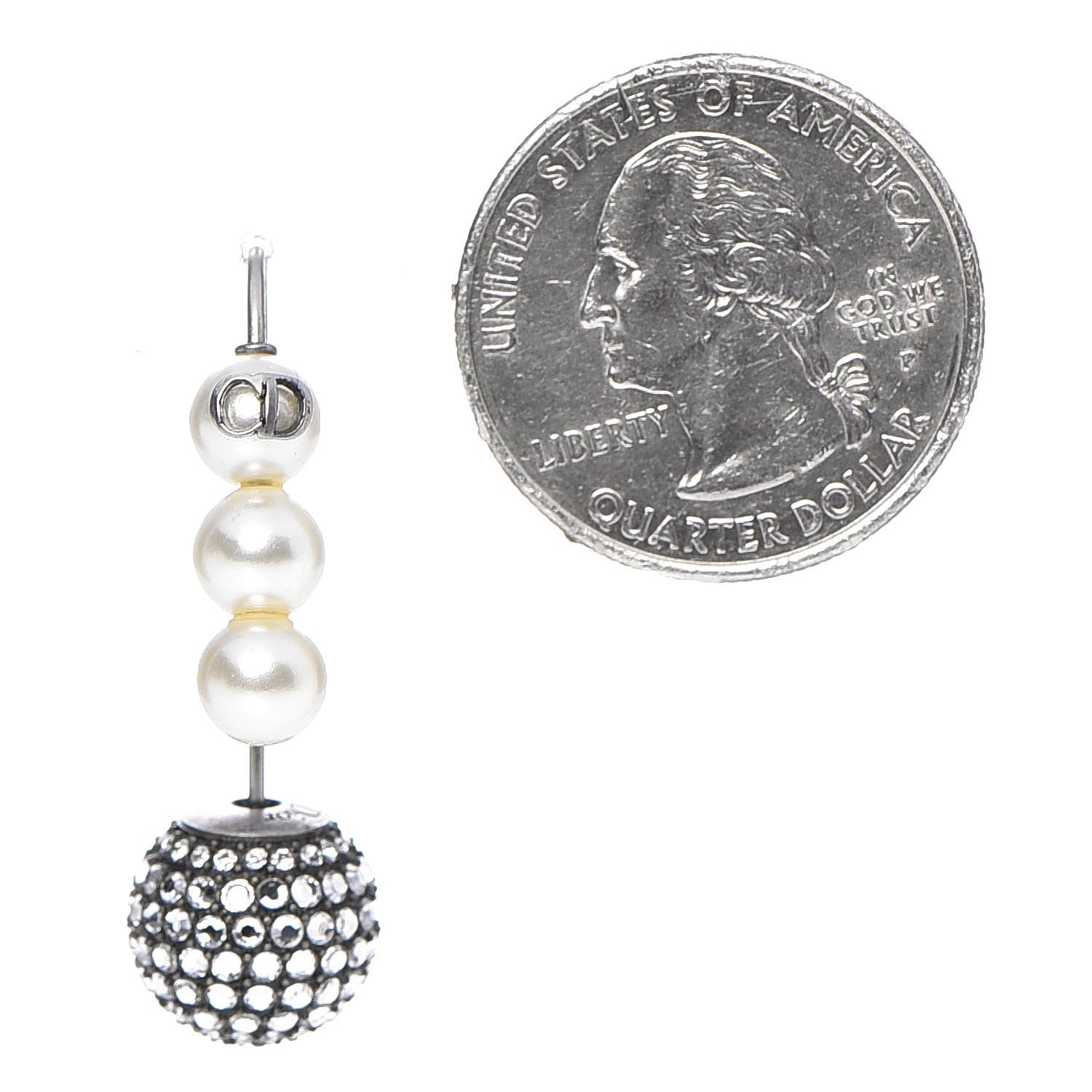 Christian Dior Crystal Pearl Dior Tribales Drop Earrings Silver 2 of 4