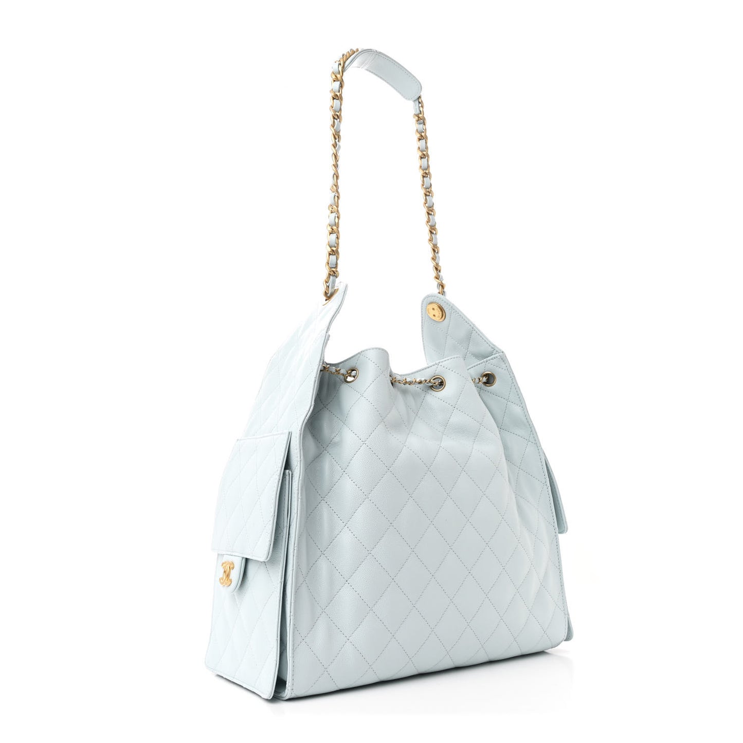 Caviar Quilted Medium Chanel 25 Handbag Light Blue