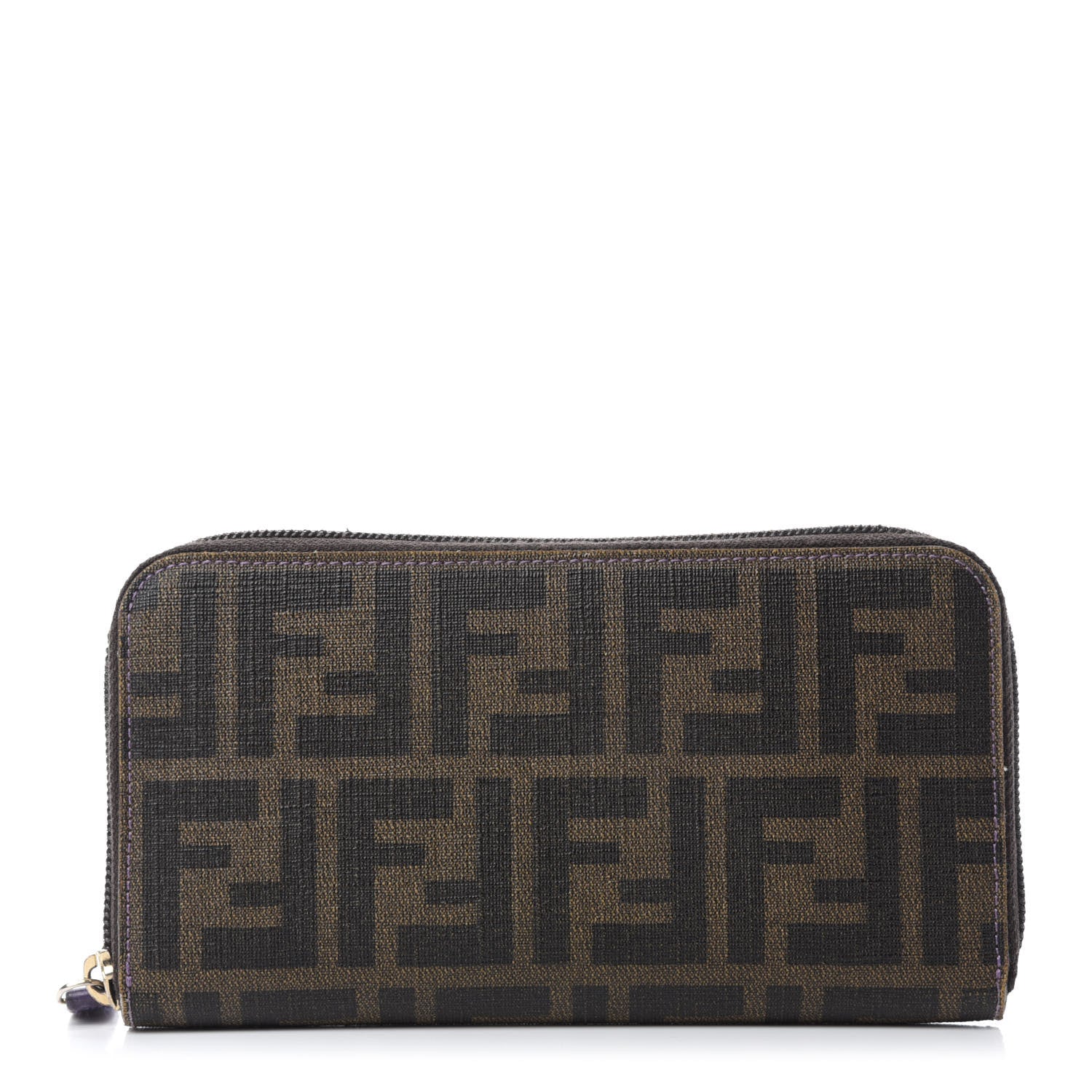 Fendi Zucca Spalmati Vitello Elite Zip Around Wallet Tobacco Viola 1 of 9