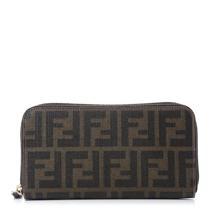 Fendi Zucca Spalmati Vitello Elite Zip Around Wallet Tobacco Viola 1 of 9