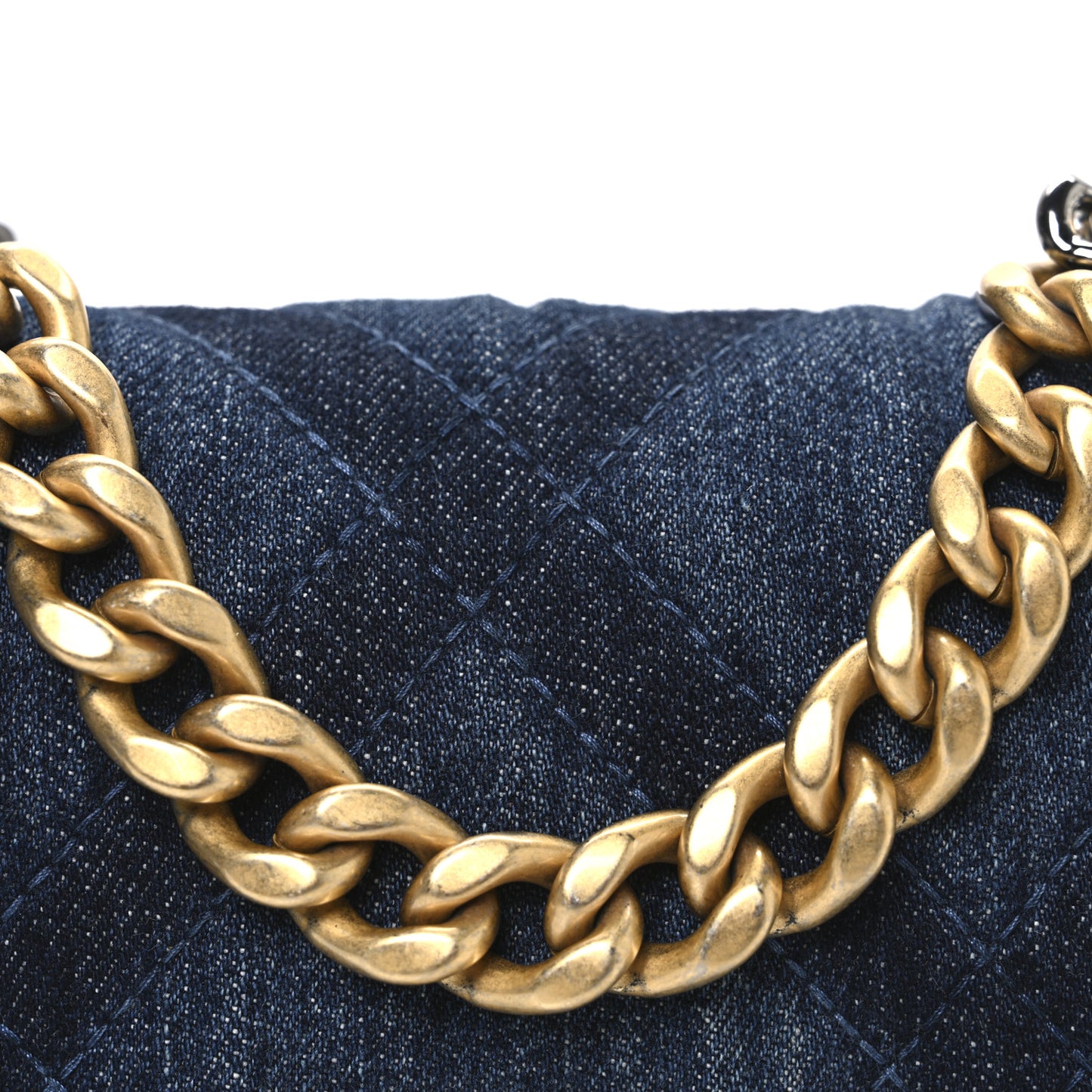 Denim Quilted Chanel 19 Wallet On Chain WOC Blue