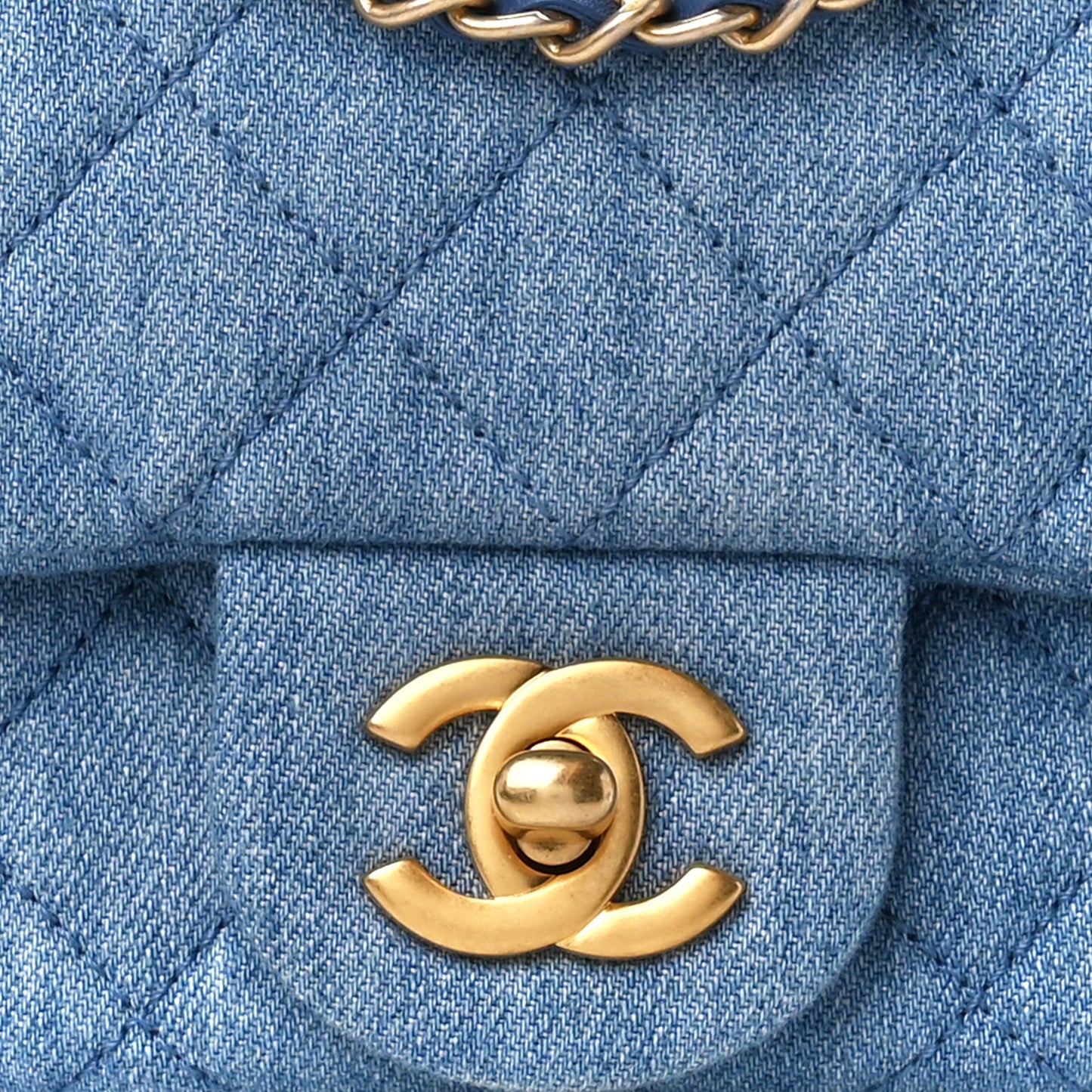 Denim Quilted Mini Pearl Crush Flap Blue