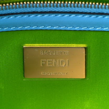 Fendi X SARAH COLEMAN Glazed Canvas Vitello King FF Vertigo Baguette 1997 Cyber Blue White 6 of 8