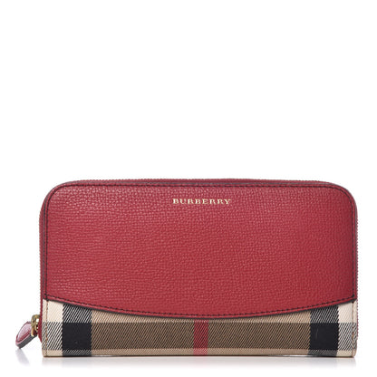 Burberry Calfskin House Check Elmore Zip Around Wallet Russet Red 1 of 8