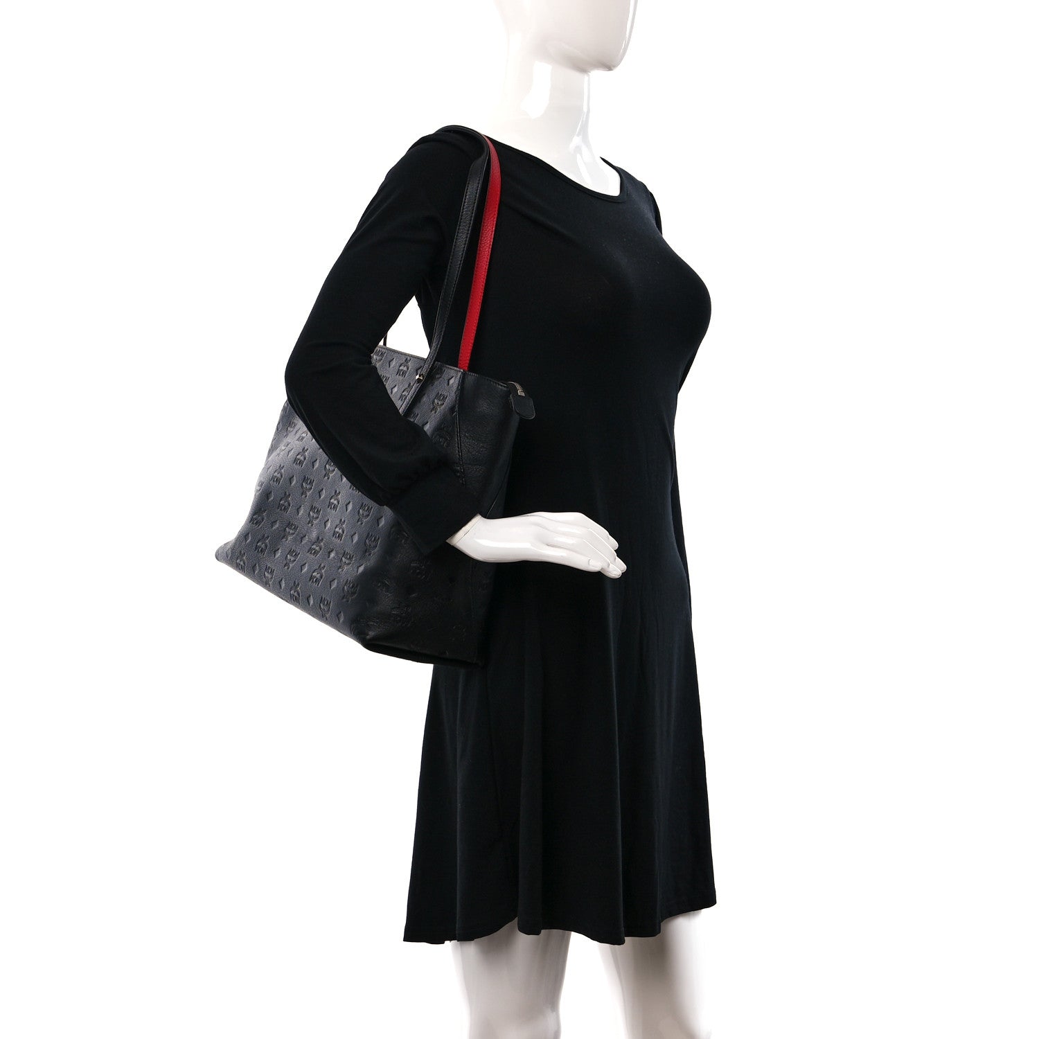 MCM Calfskin Ottomar Monogram Medium Klara Shopper Tote Black 2 of 10