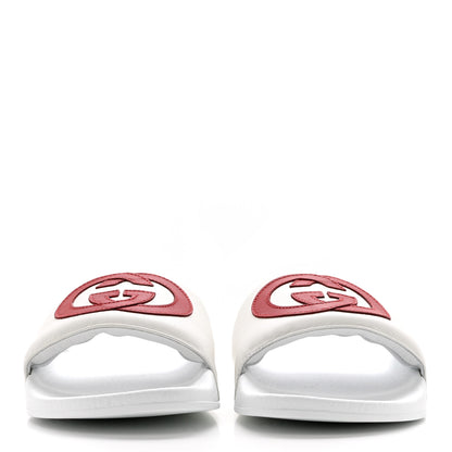 Gucci Nappa Miro Soft Calfskin Womens Interlocking G Slide Sandals 39 Great White Hibiscus Red 2 of 9