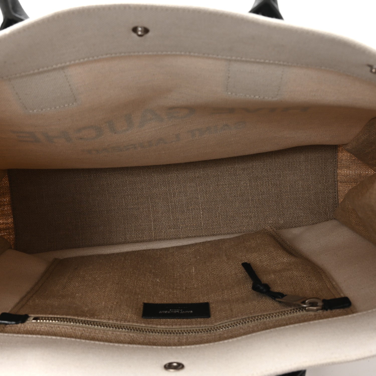 Saint Laurent Linen Calfskin Small Rive Gauche Tote Greggio Natural 4 of 9