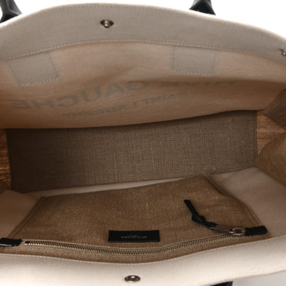 Saint Laurent Linen Calfskin Small Rive Gauche Tote Greggio Natural 4 of 9