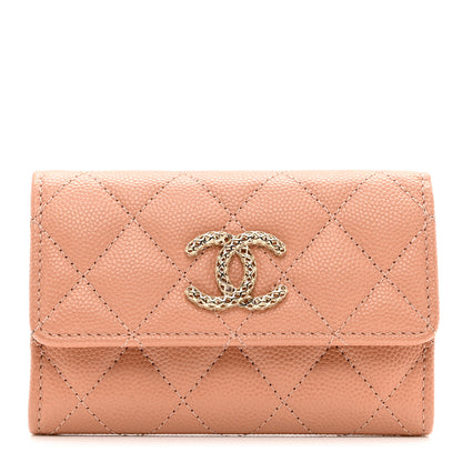 Chanel Caviar Metal Perforated Quilted CC Flap Card Holder Beige 1 of 8