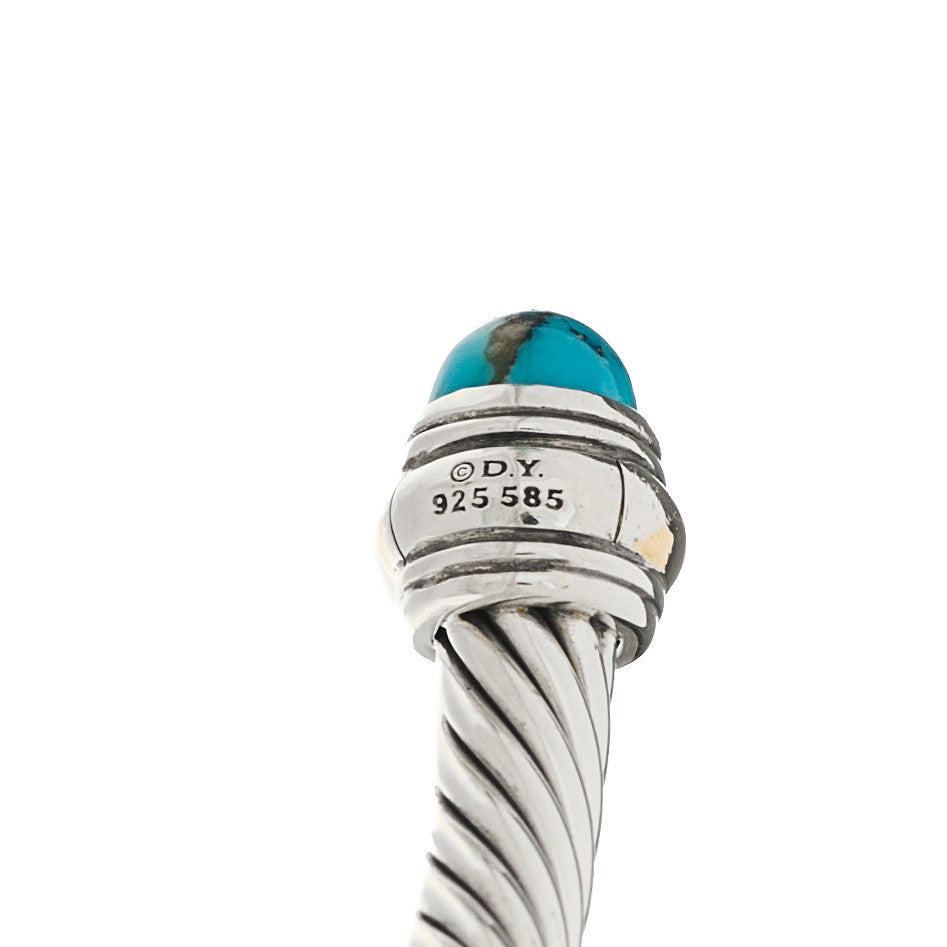 David Yurman Sterling Silver 14K Yellow Gold Turquoise 5mm Cable Classics Bracelet 4 of 4