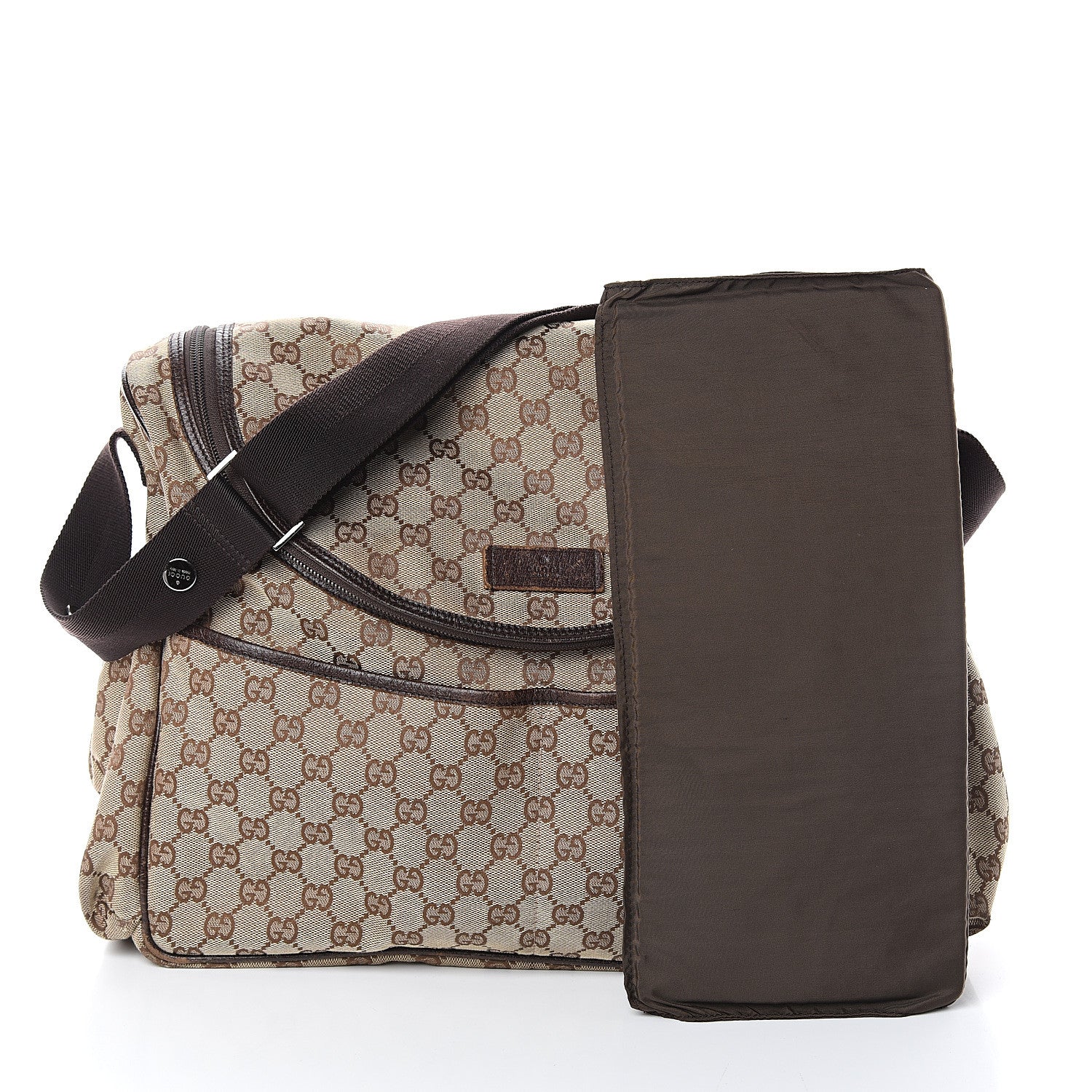 Gucci Monogram Natural Pigskin Large Diaper Bag Beige Ebony Cocoa Dark Chocolate 2 of 9