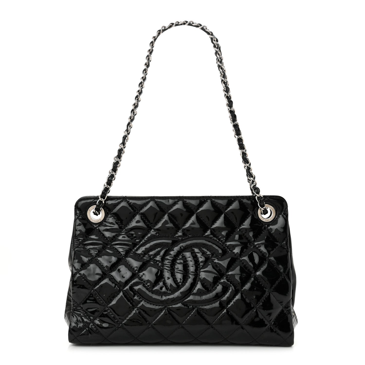 Chanel Patent Quilted Timeless CC Shopping Tote Black 1 of 12