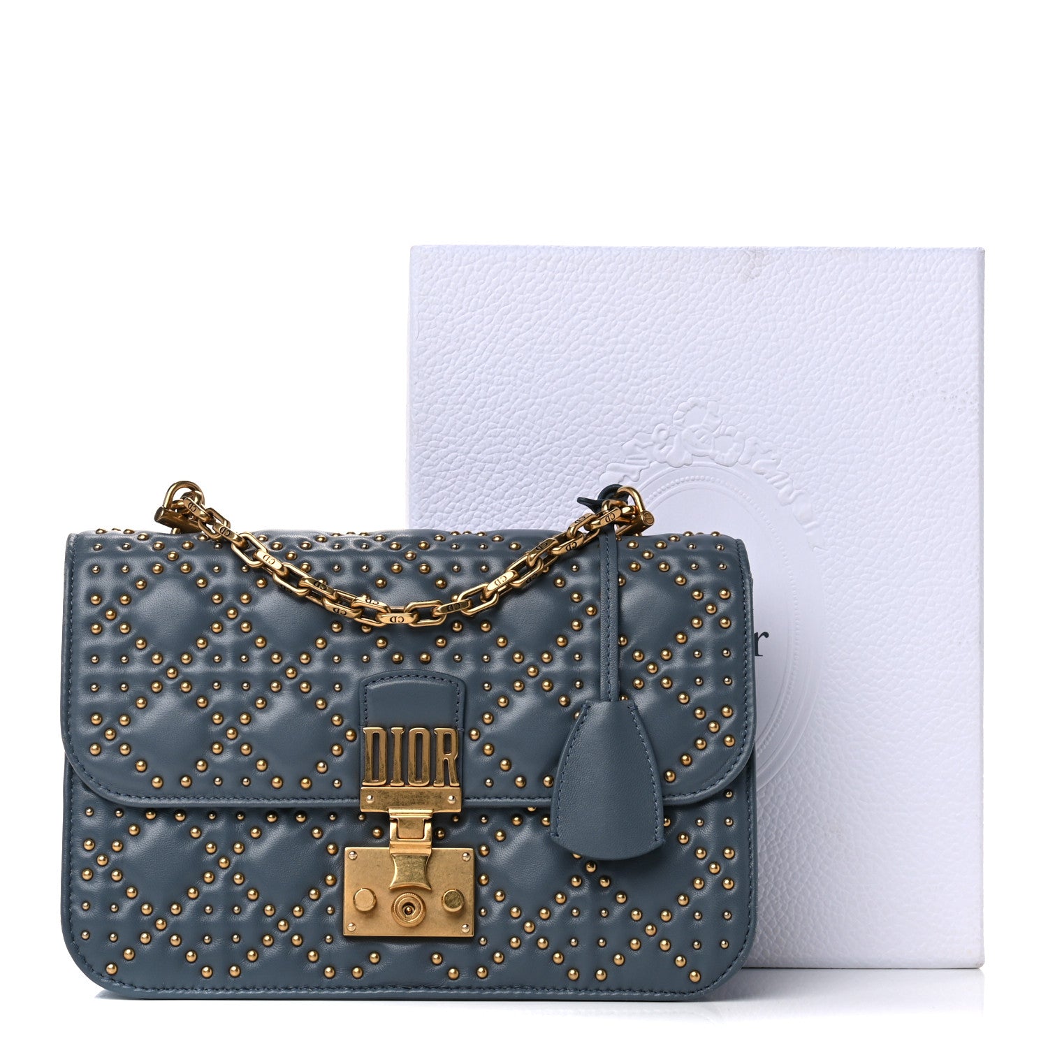 Christian Dior Lambskin Cannage Studded Large Dioraddict Flap Bag Grey Blue 13 of 13