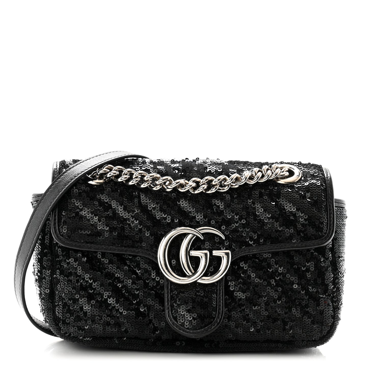 Sequin Matelasse Diagonal Mini GG Marmont Shoulder Bag Black