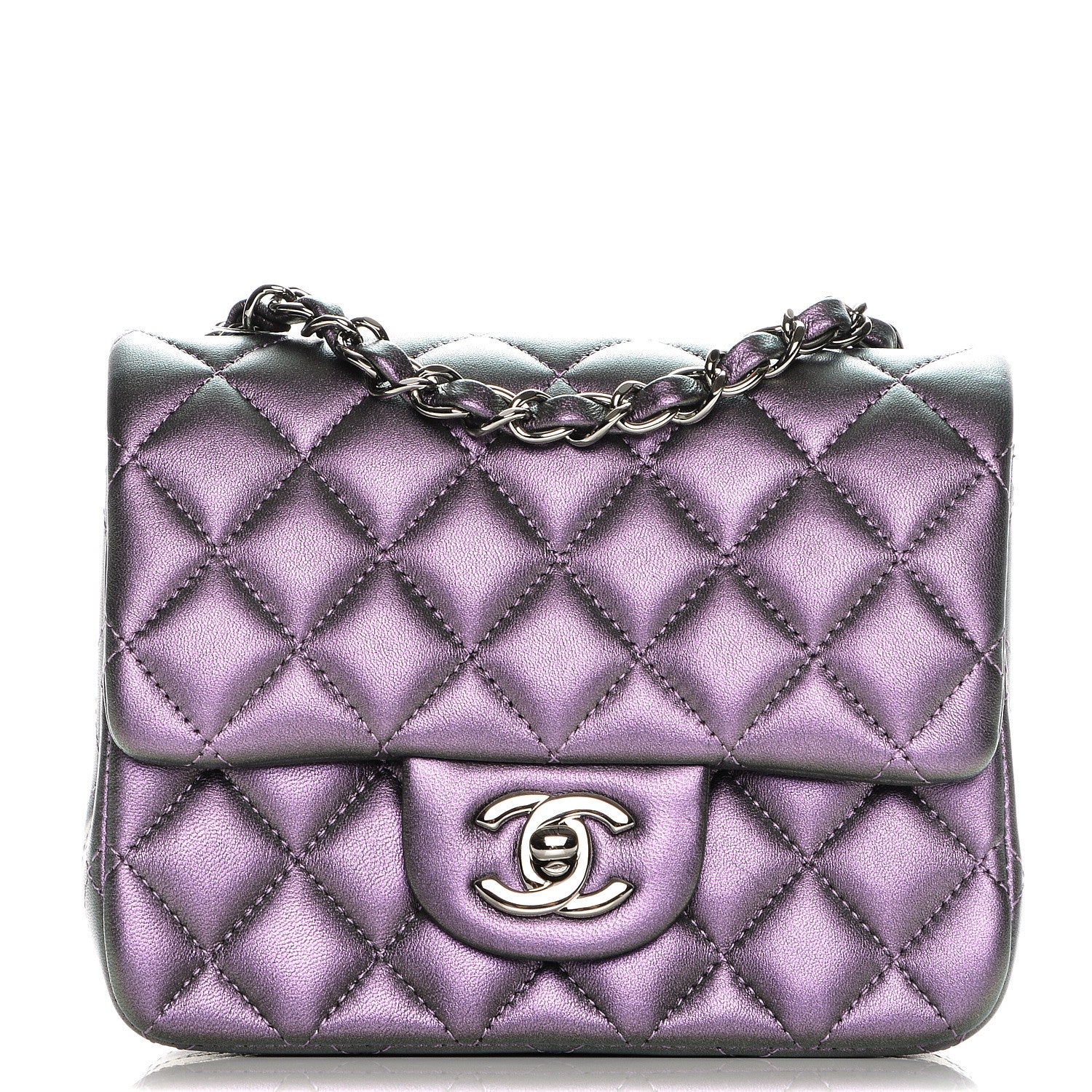 Chanel Iridescent Lambskin Quilted Mini Square Flap Dark Purple 1 of 9