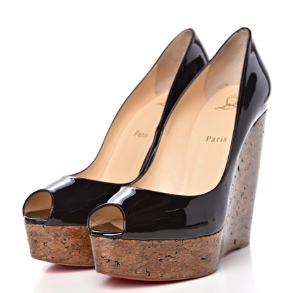 Christian Louboutin Patent Cork Une Plume 140 Wedges 40.5 Burgundy 3 of 7