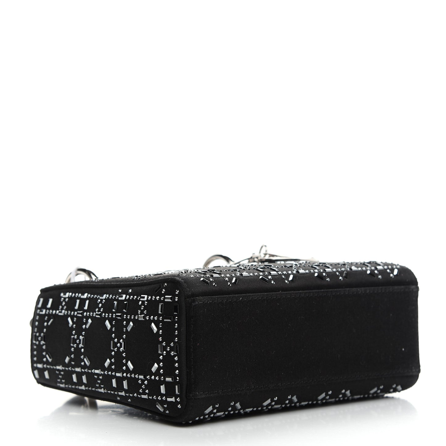 Satin Crystal Cannage Mini Lady Dior Black