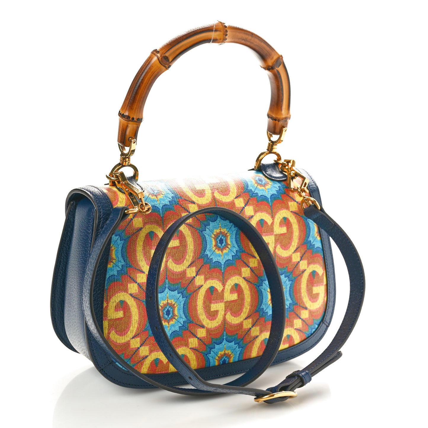 Calfskin Kaleidoscope Medium Bamboo 1947 Top Handle Bag Blue Orange Multicolor Blue Agata