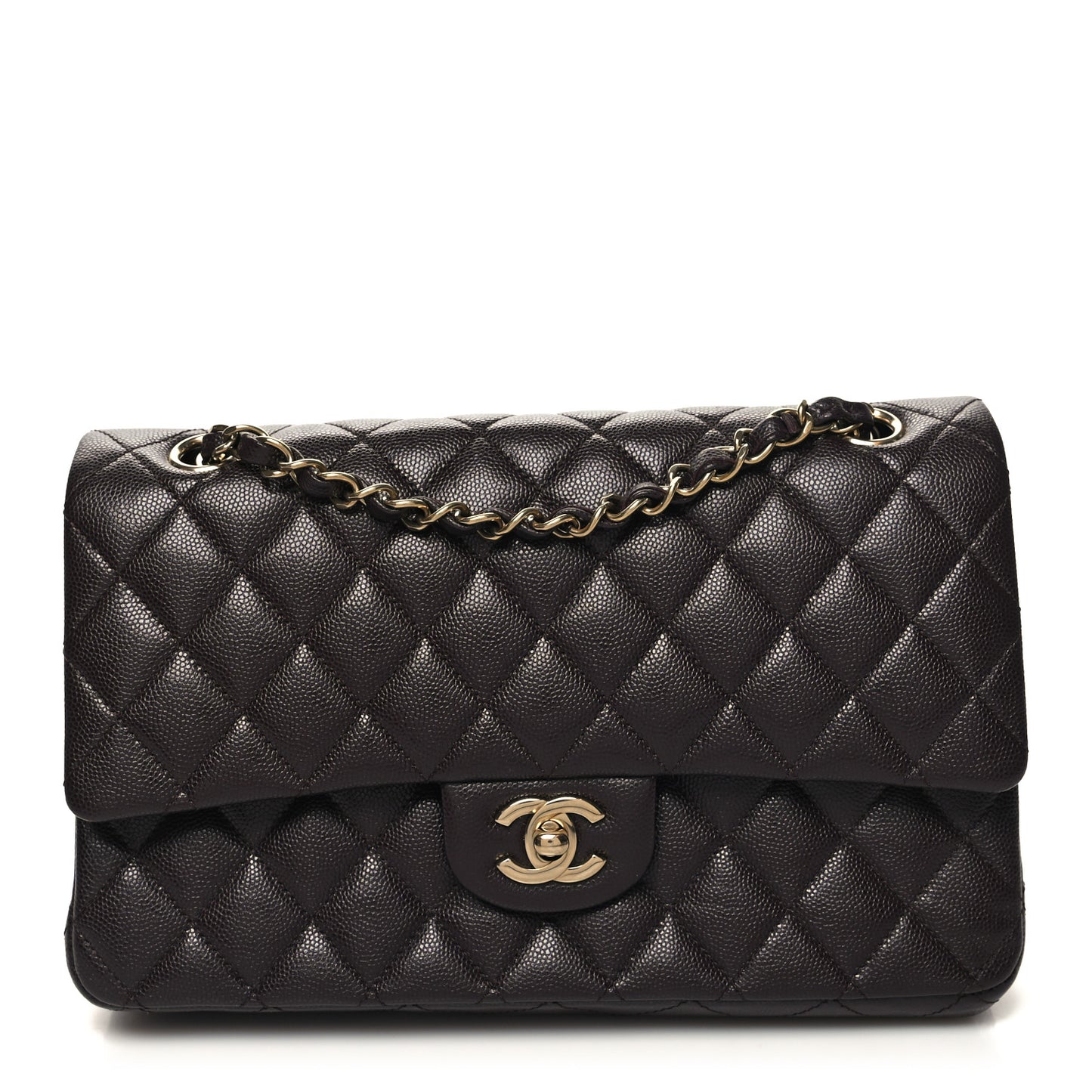 Caviar Quilted Small Double Flap Dark Brown
