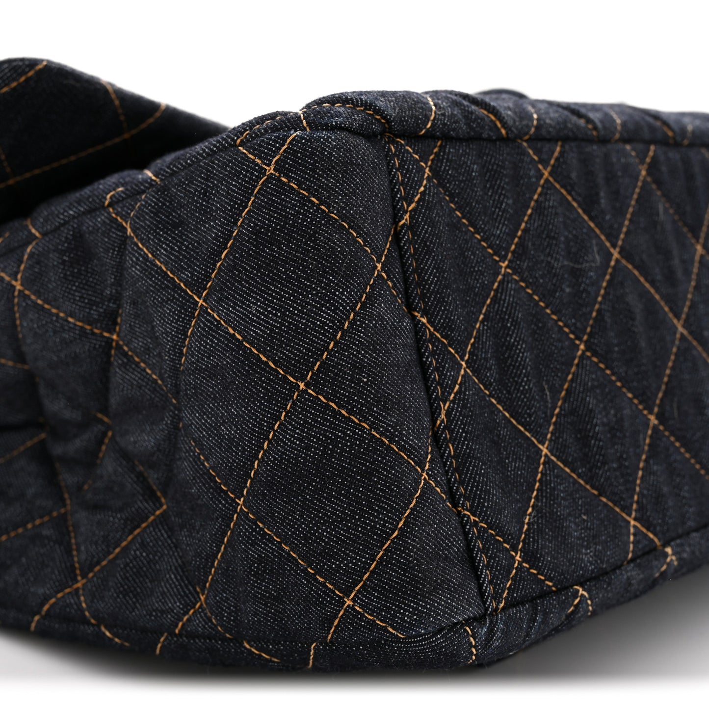 Denim Quilted XXL Travel Flap Bag Dark Blue Orange