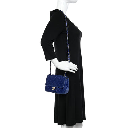 Chanel Velvet Quilted Mini Square Flap Blue 2 of 11