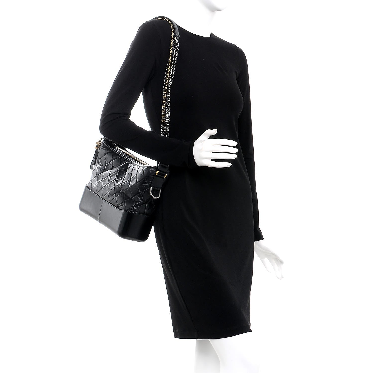 Chanel Aged Calfskin Quilted Medium Gabrielle Hobo Black 2 of 8