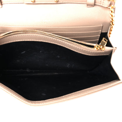 Saint Laurent Grain De Poudre Matelasse Chevron Monogram Chain Wallet Dark Beige 11 of 14
