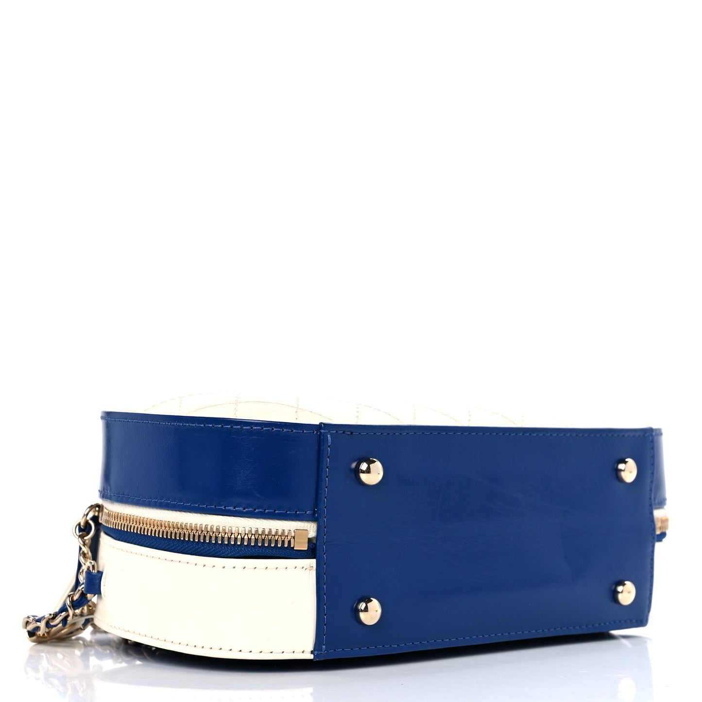 Aged Calfskin Stitched Bag Blue Light Beige