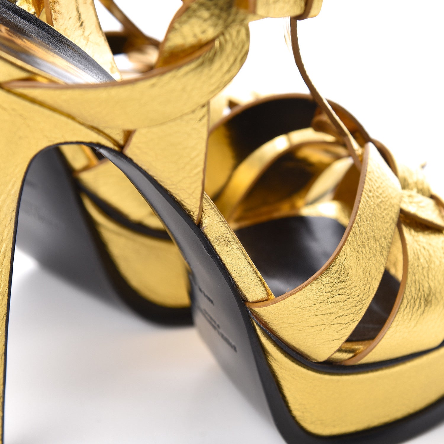 Saint Laurent Metallic Calfskin Tribute 105 Platform Sandals 39 Black Gold 9 of 12