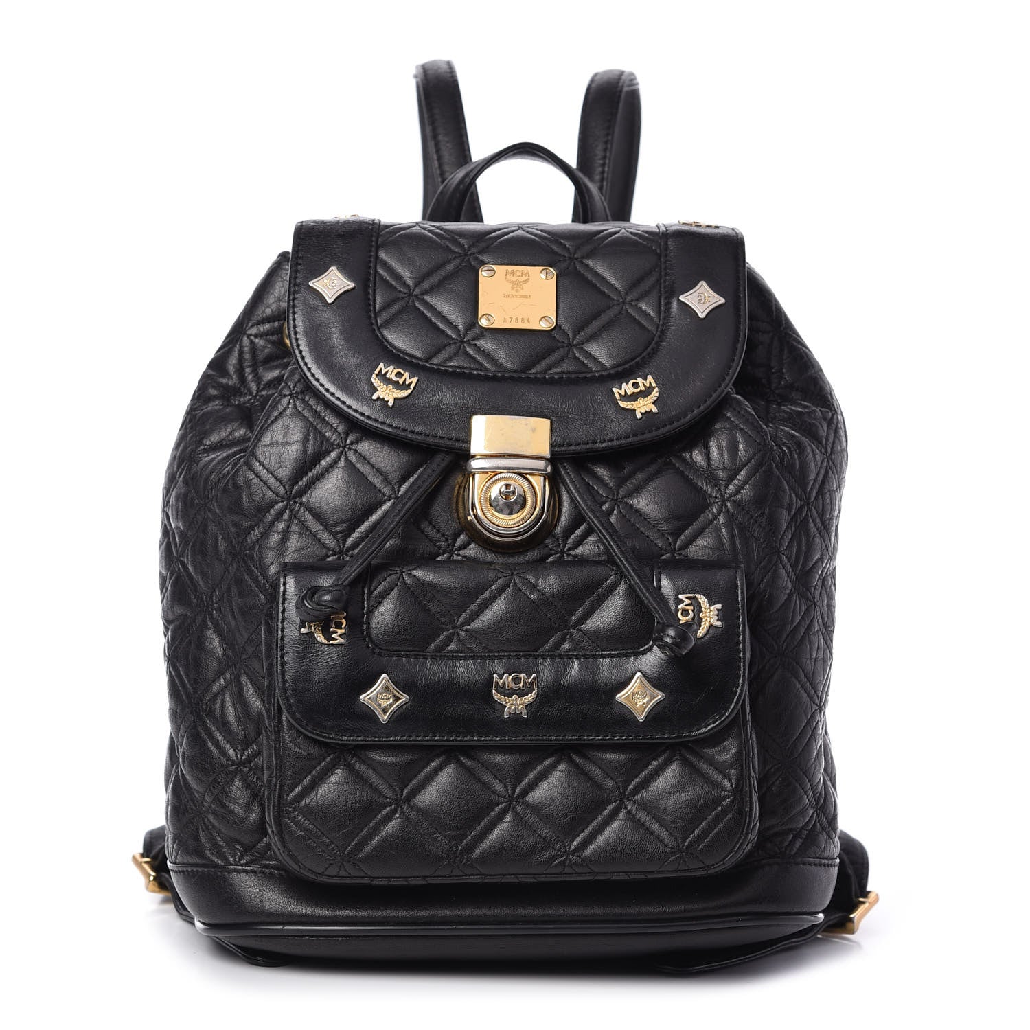 MCM Calfskin Quilted Studded Backpack Black 1 of 9
