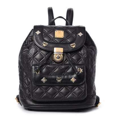 MCM Calfskin Quilted Studded Backpack Black 1 of 9