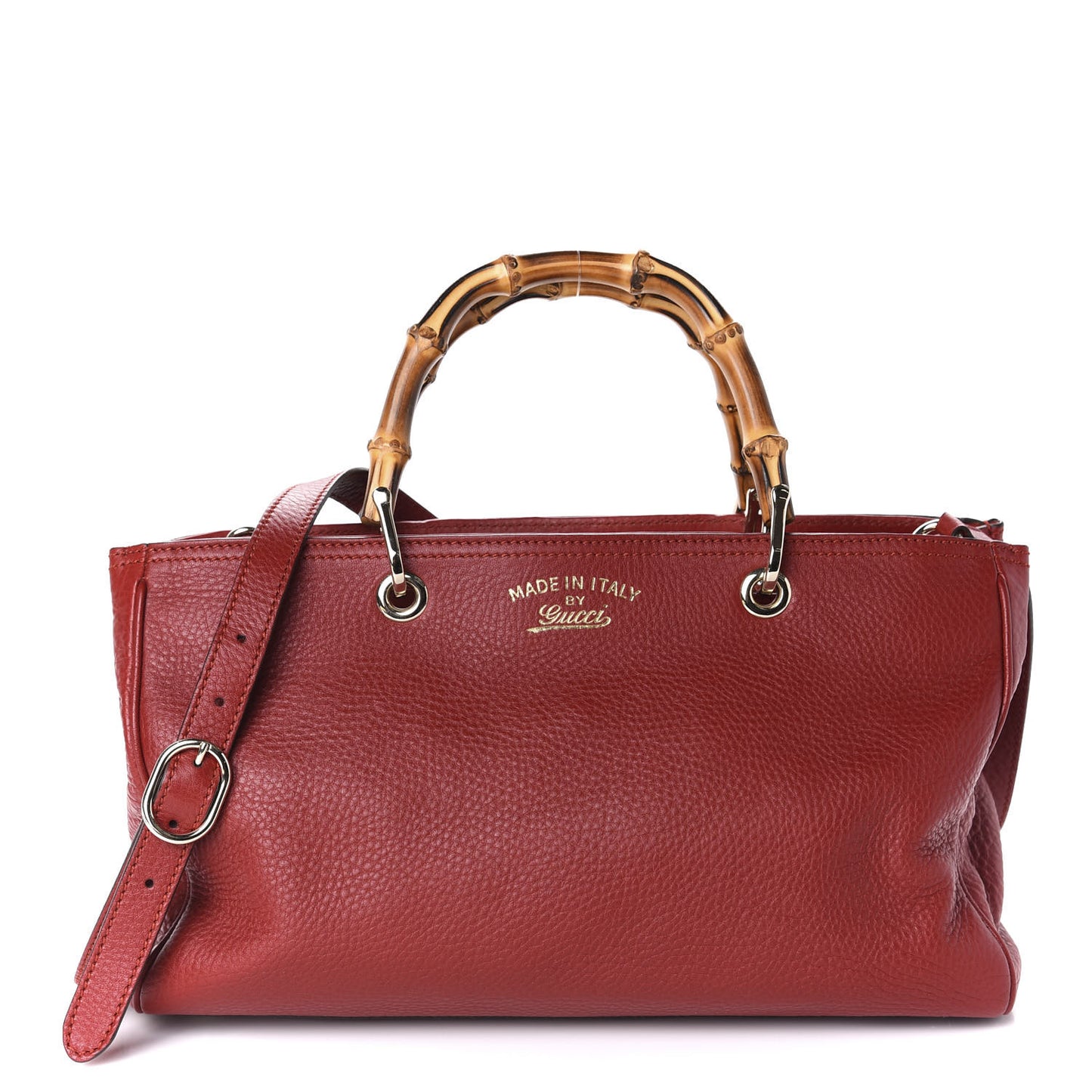 Pebbled Calfskin Medium Bamboo Shopper Tote Red