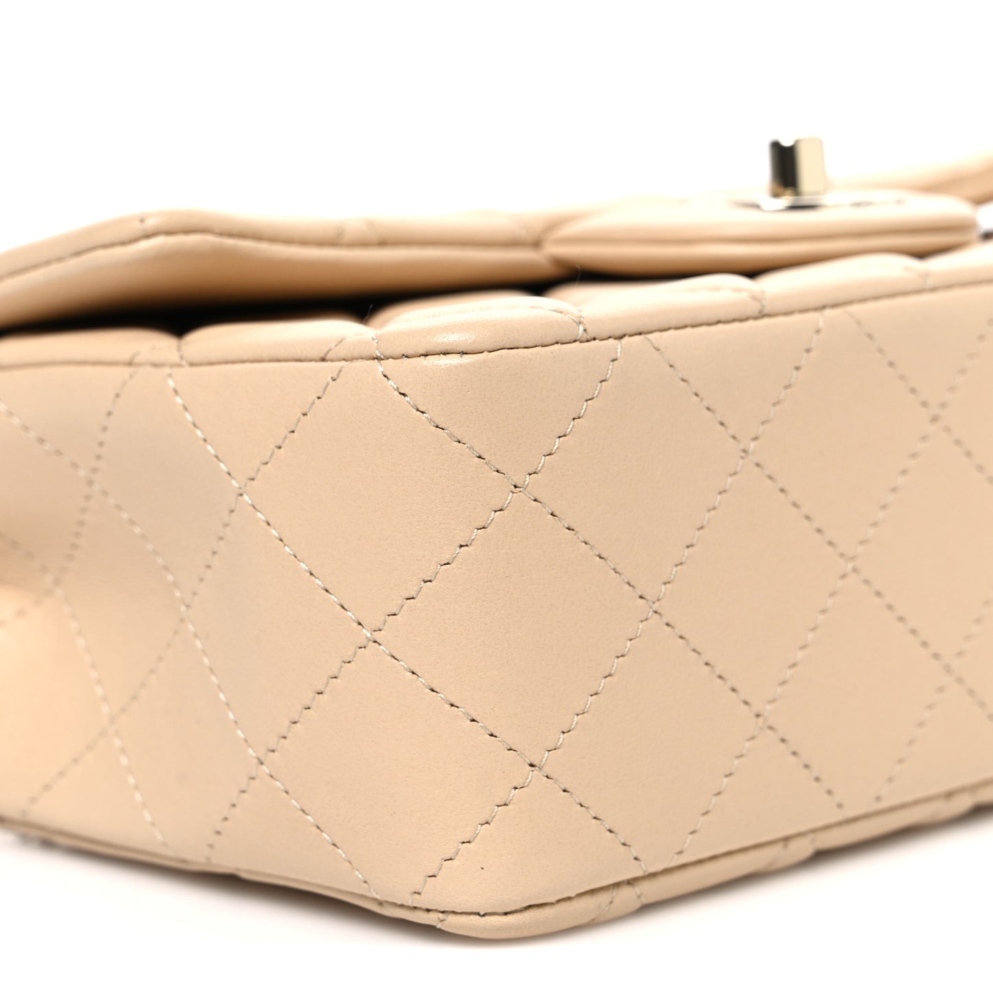 Lambskin Quilted Mini Rectangular Flap Beige