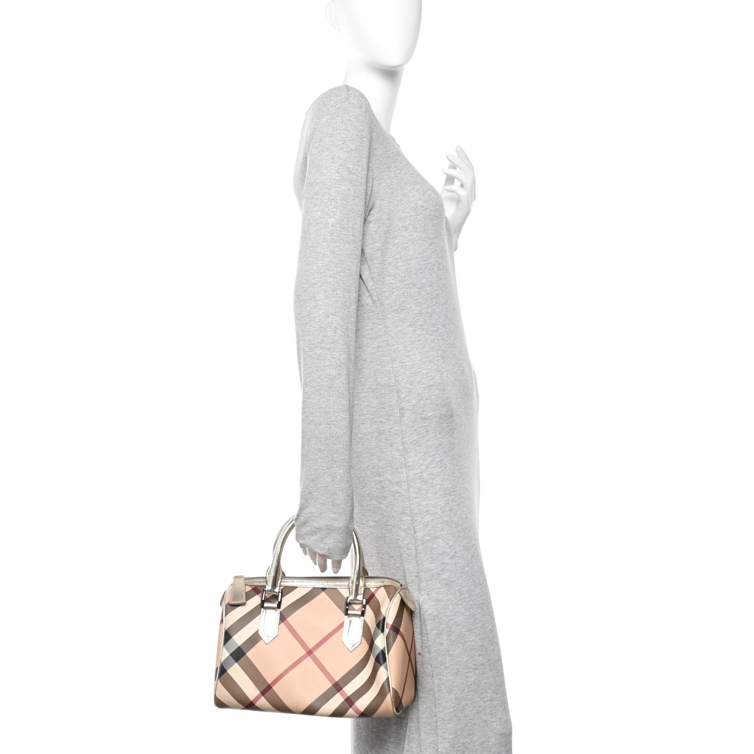 Burberry Patent Nova Check Small Chester Bowling Bag Nickel 2 of 9