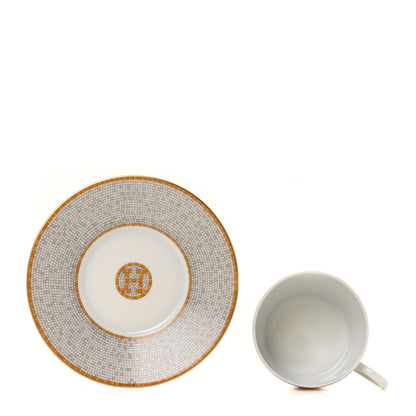 Hermes Porcelain Mosaique Au 24 Gold Tea Cup And Saucer Set Of 2 4 of 8