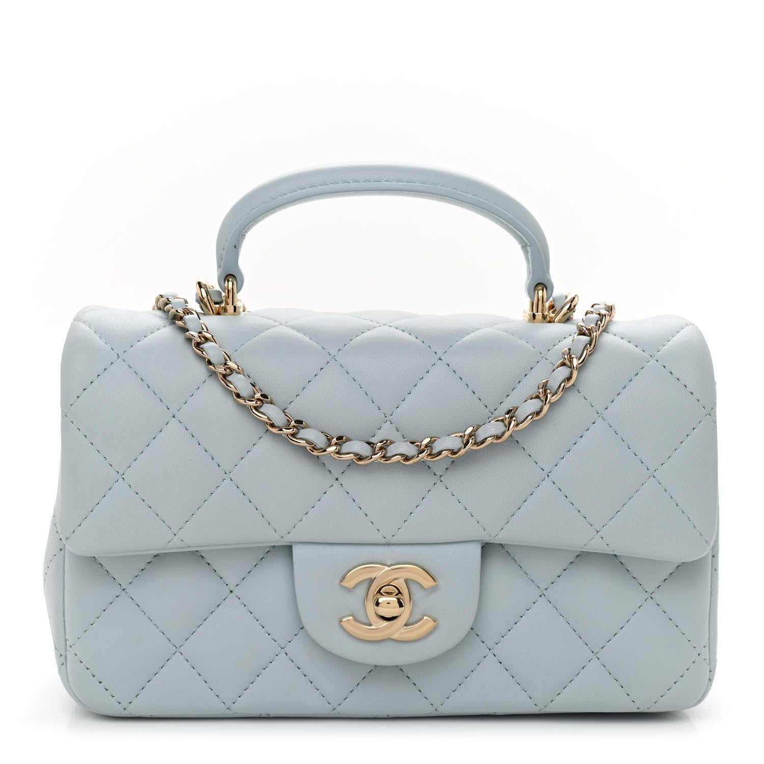 Chanel Lambskin Quilted Mini Top Handle Rectangular Flap Light Blue 1 of 10