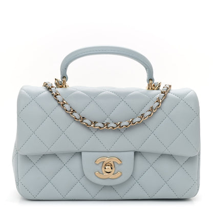 Chanel Lambskin Quilted Mini Top Handle Rectangular Flap Light Blue 1 of 10