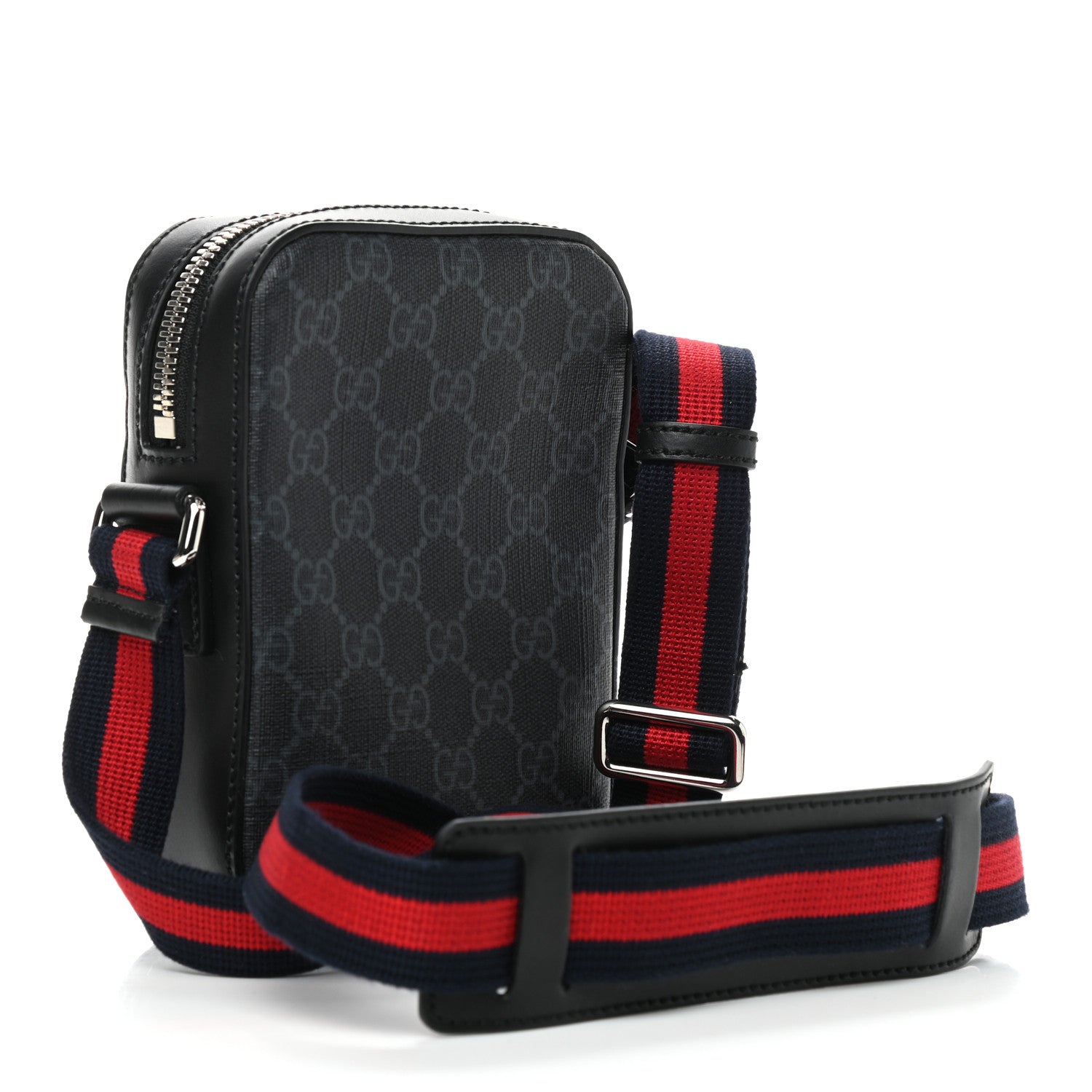 Gucci GG Supreme Monogram Appia Calfskin Web Small Camera Messenger Bag Black Grey 2 of 8
