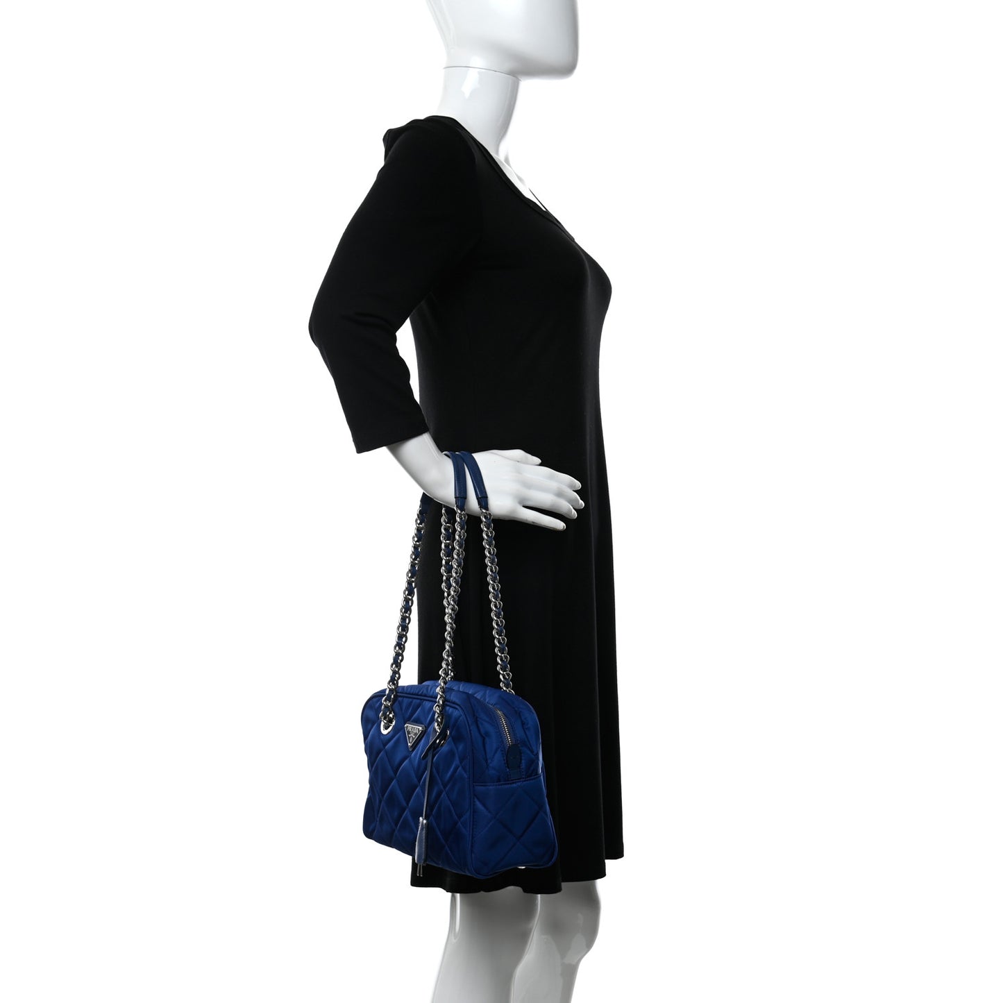 Nylon Tessuto Impuntu Quilted Shoulder Bag Bluette