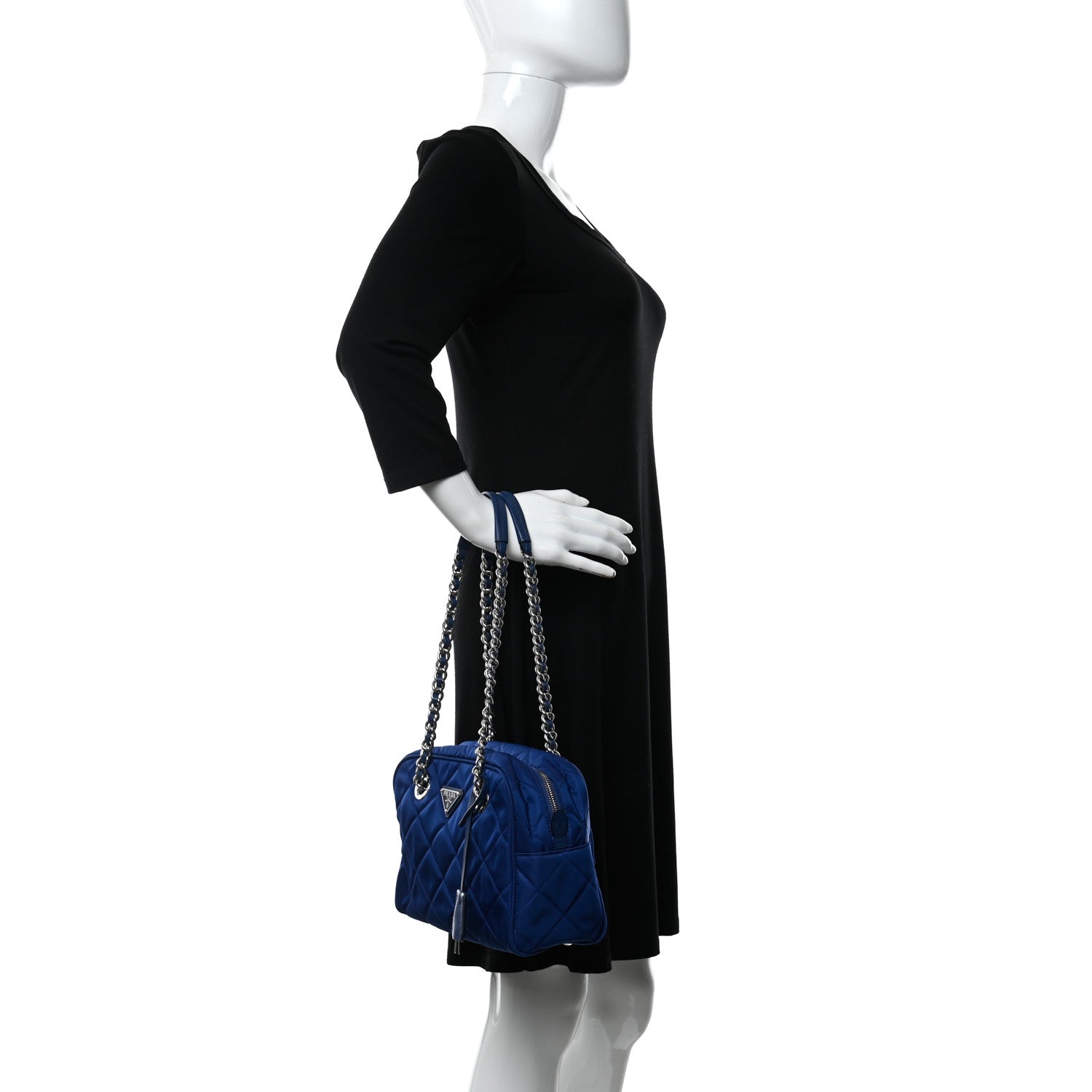 Prada Nylon Tessuto Impuntu Quilted Shoulder Bag Bluette 2 of 11