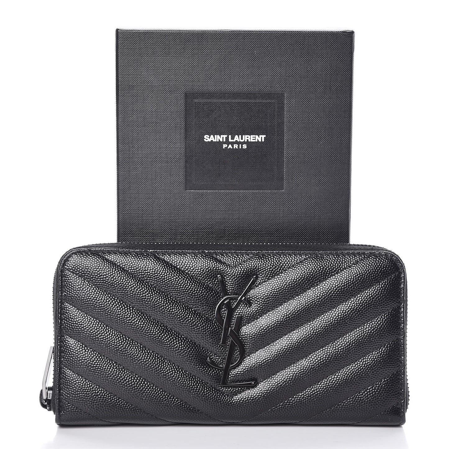 Grain De Poudre Matelasse Chevron Monogram Zip Around Wallet Black