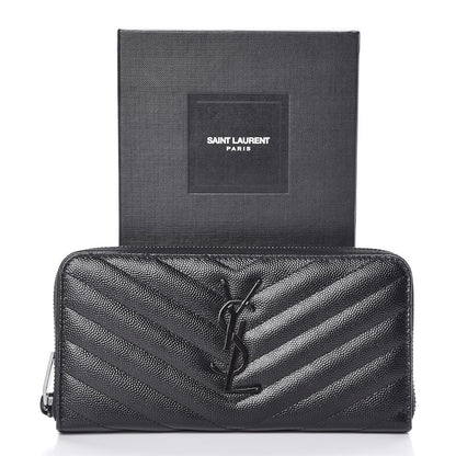 Saint Laurent Grain De Poudre Matelasse Chevron Monogram Zip Around Wallet Black 11 of 11