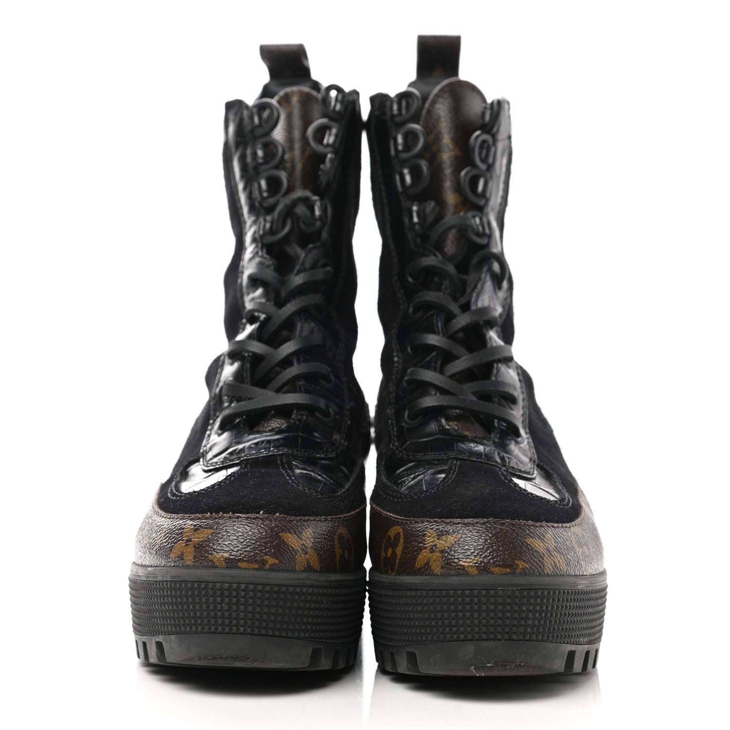 Louis Vuitton Suede Calfskin Monogram Laureate Platform Desert Boots 38 Black 2 of 9