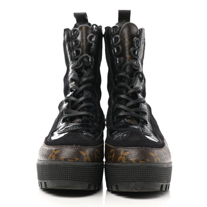 Louis Vuitton Suede Calfskin Monogram Laureate Platform Desert Boots 38 Black 2 of 9