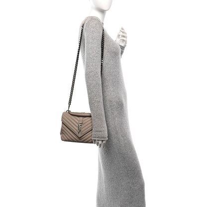 Saint Laurent Sheepskin Matelasse Chevron Monogram Medium College Bag Dark Beige 2 of 13