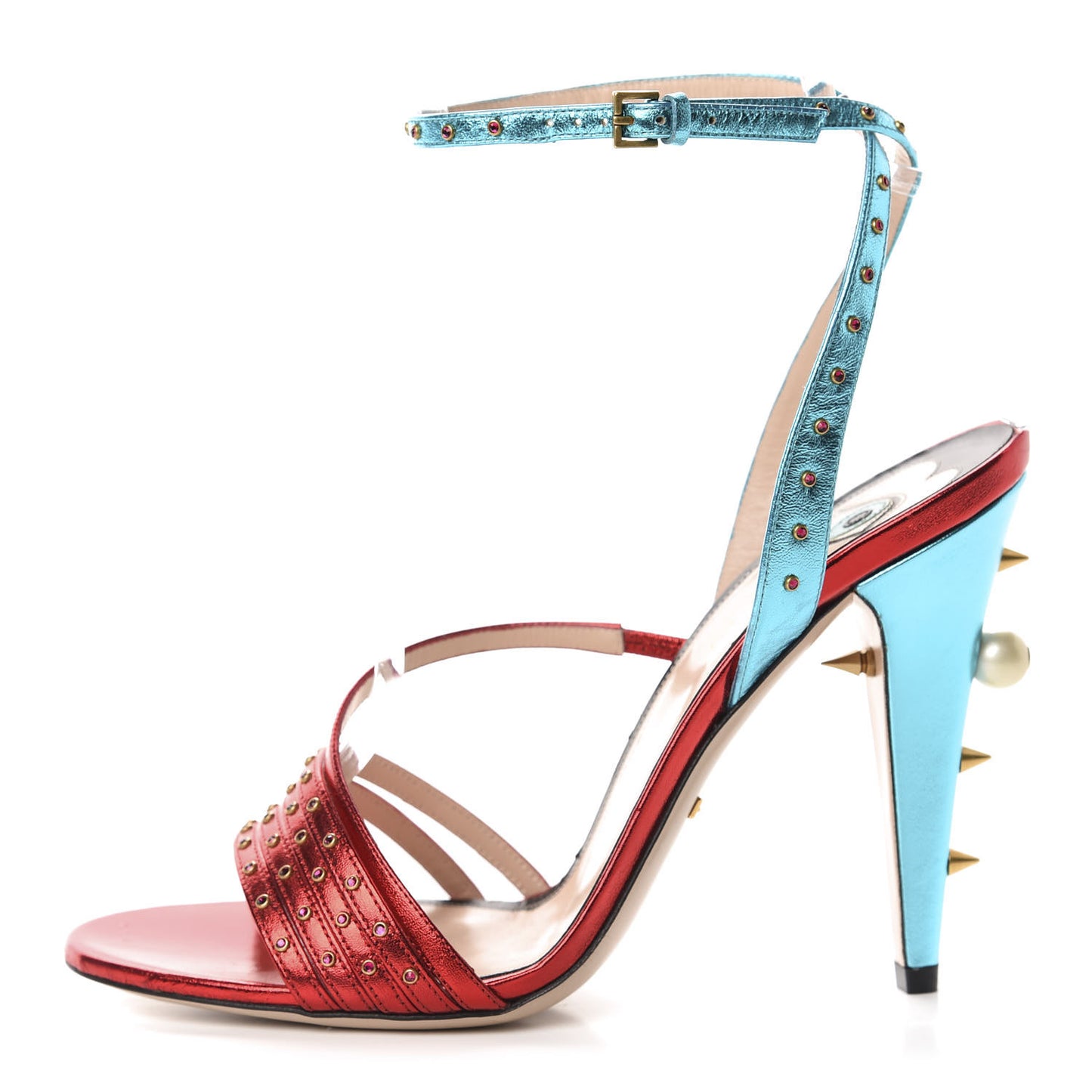 Metallic Nappa Crystal Embellished Wangy Sandal Heels 40.5 Red Blue