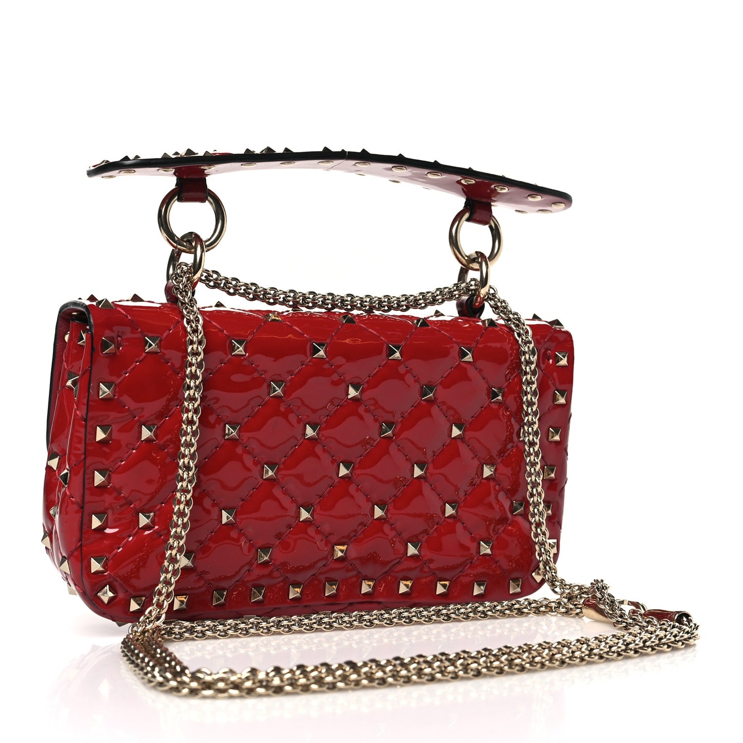 Patent Small Rockstud Spike Shoulder Bag Rosso Valentino